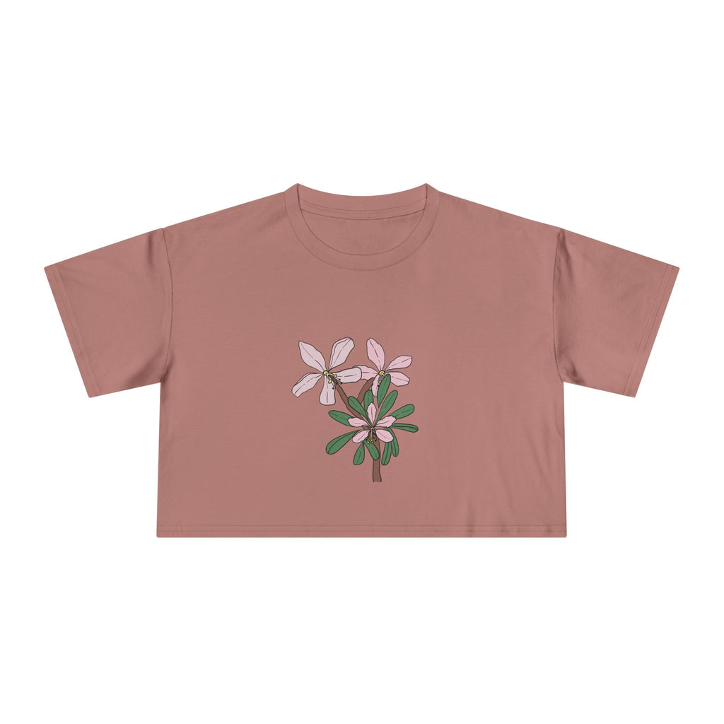 Pink Botanical Floral Sketch Crop Tee | Minimal Flower Illustration, Spring Top
