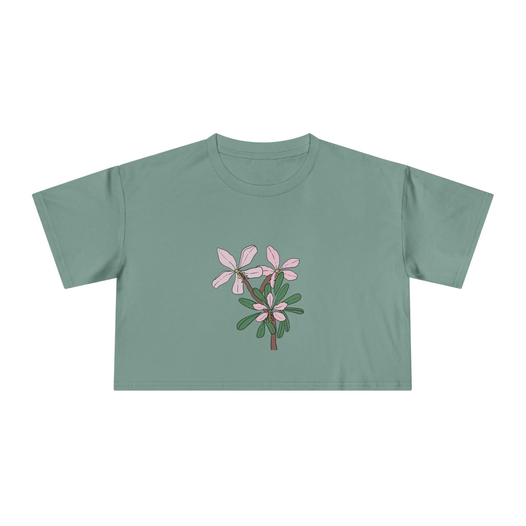 Pink Botanical Floral Sketch Crop Tee | Minimal Flower Illustration, Spring Top