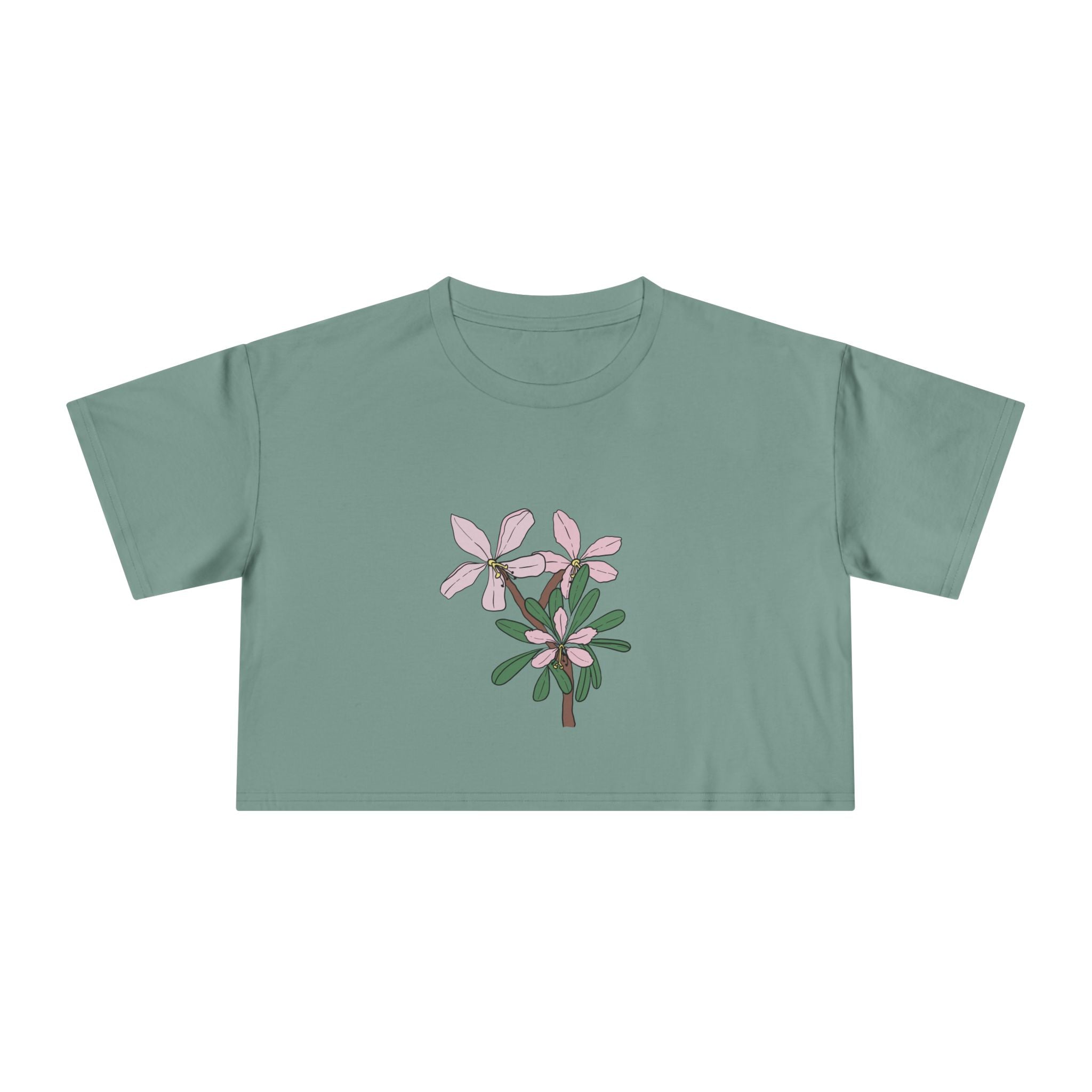 Pink Botanical Floral Sketch Crop Tee | Minimal Flower Illustration, Spring Top