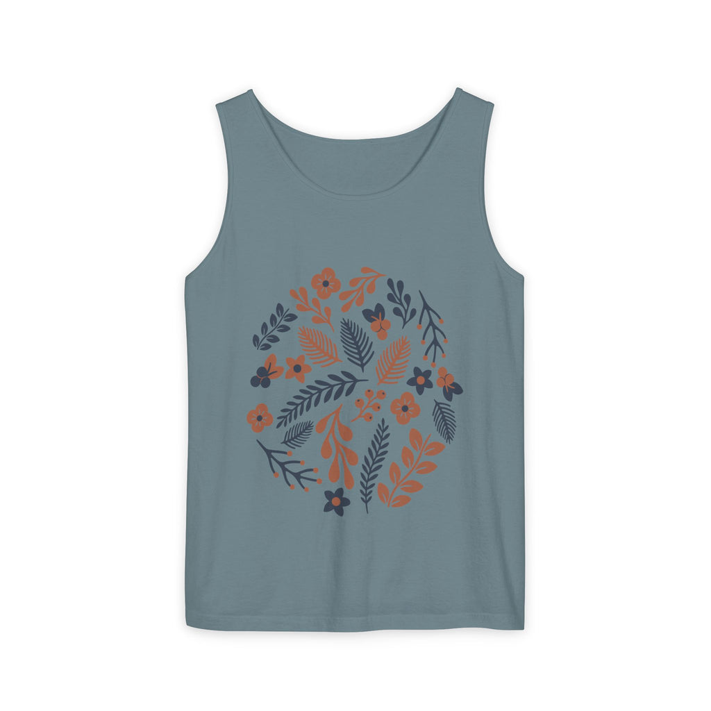 Floral Folk Circle Tank Top — Boho Botanical Graphic