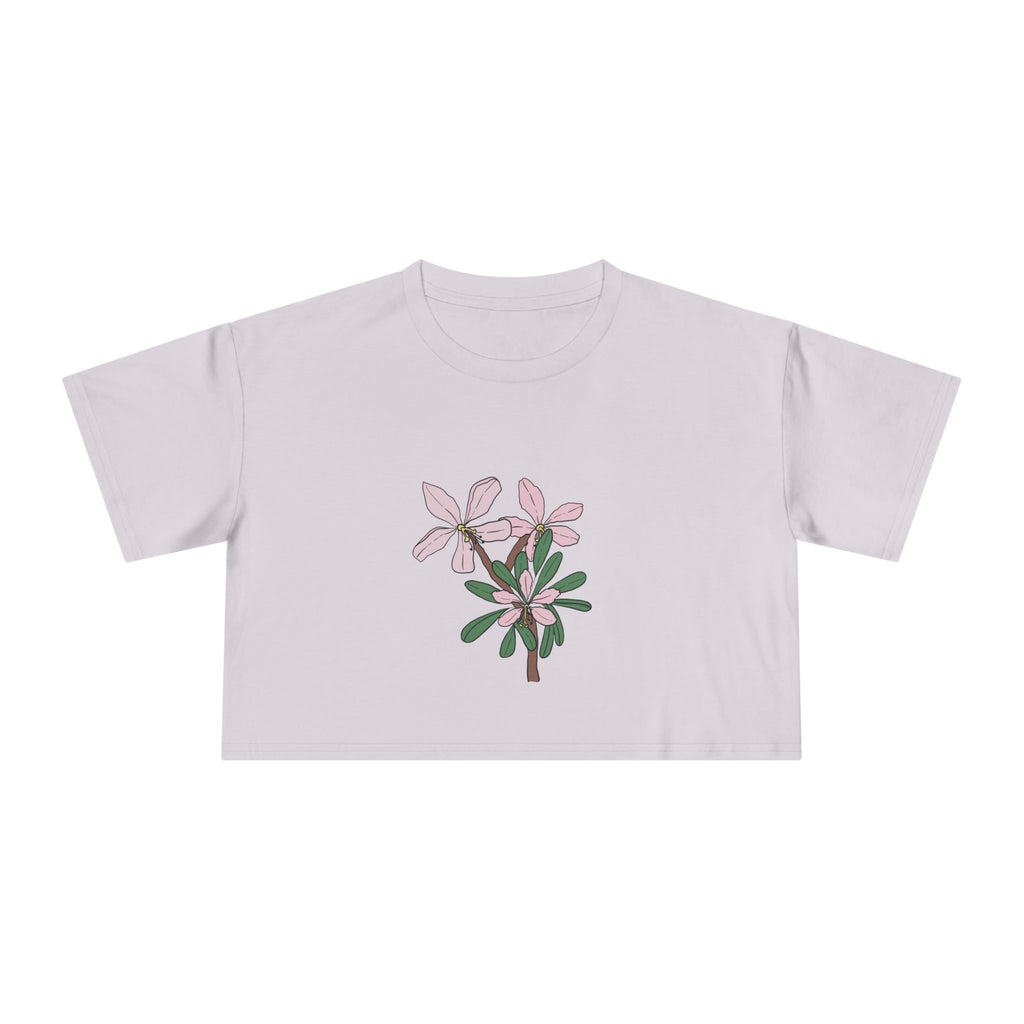 Pink Botanical Floral Sketch Crop Tee | Minimal Flower Illustration, Spring Top