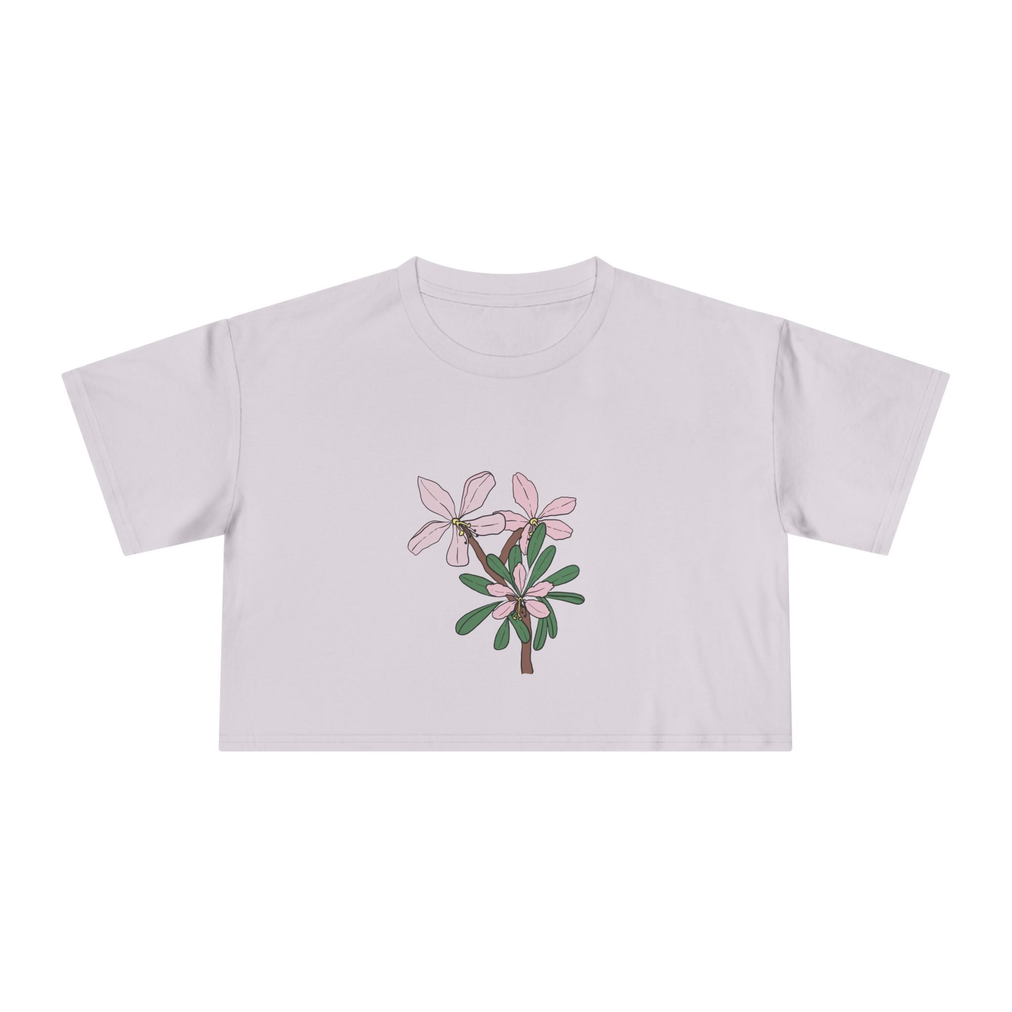 Pink Botanical Floral Sketch Crop Tee | Minimal Flower Illustration, Spring Top
