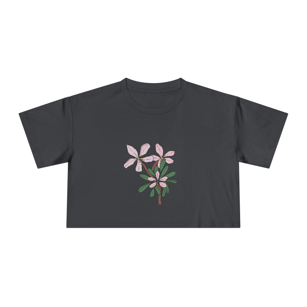 Pink Botanical Floral Sketch Crop Tee | Minimal Flower Illustration, Spring Top