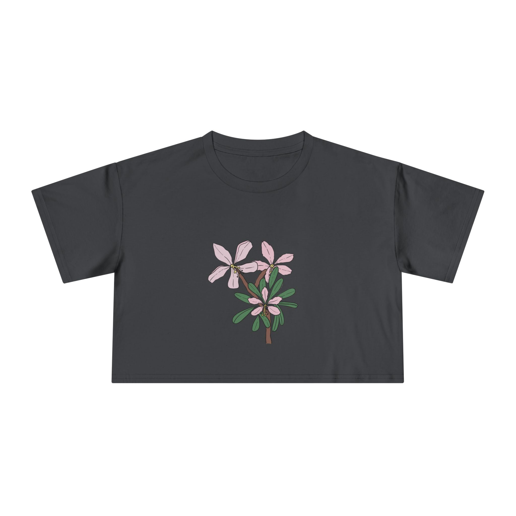 Pink Botanical Floral Sketch Crop Tee | Minimal Flower Illustration, Spring Top