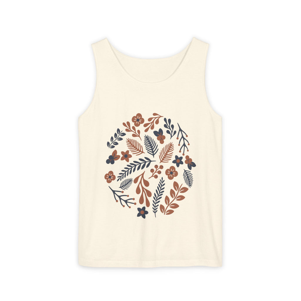 Floral Folk Circle Tank Top — Boho Botanical Graphic