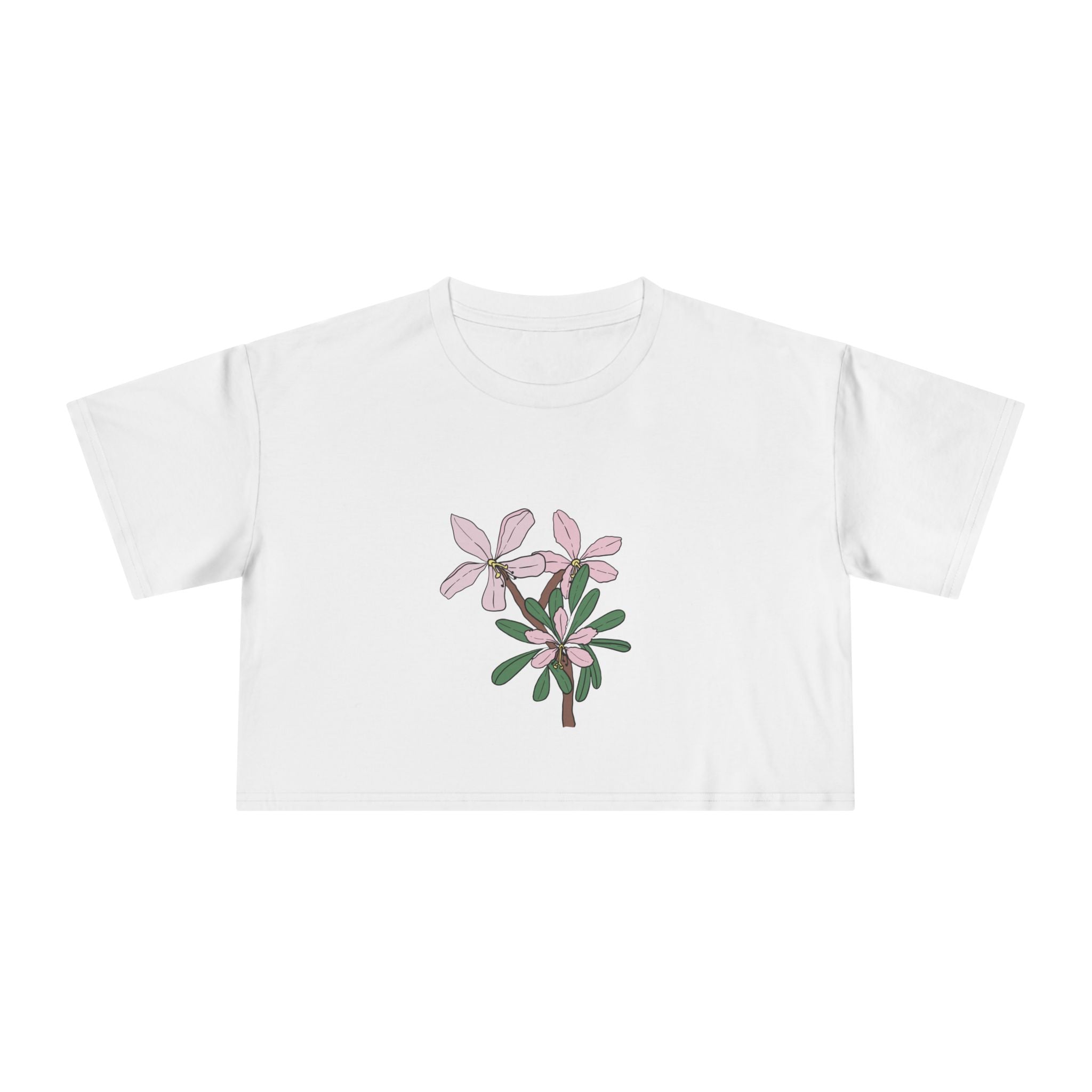 Pink Botanical Floral Sketch Crop Tee | Minimal Flower Illustration, Spring Top