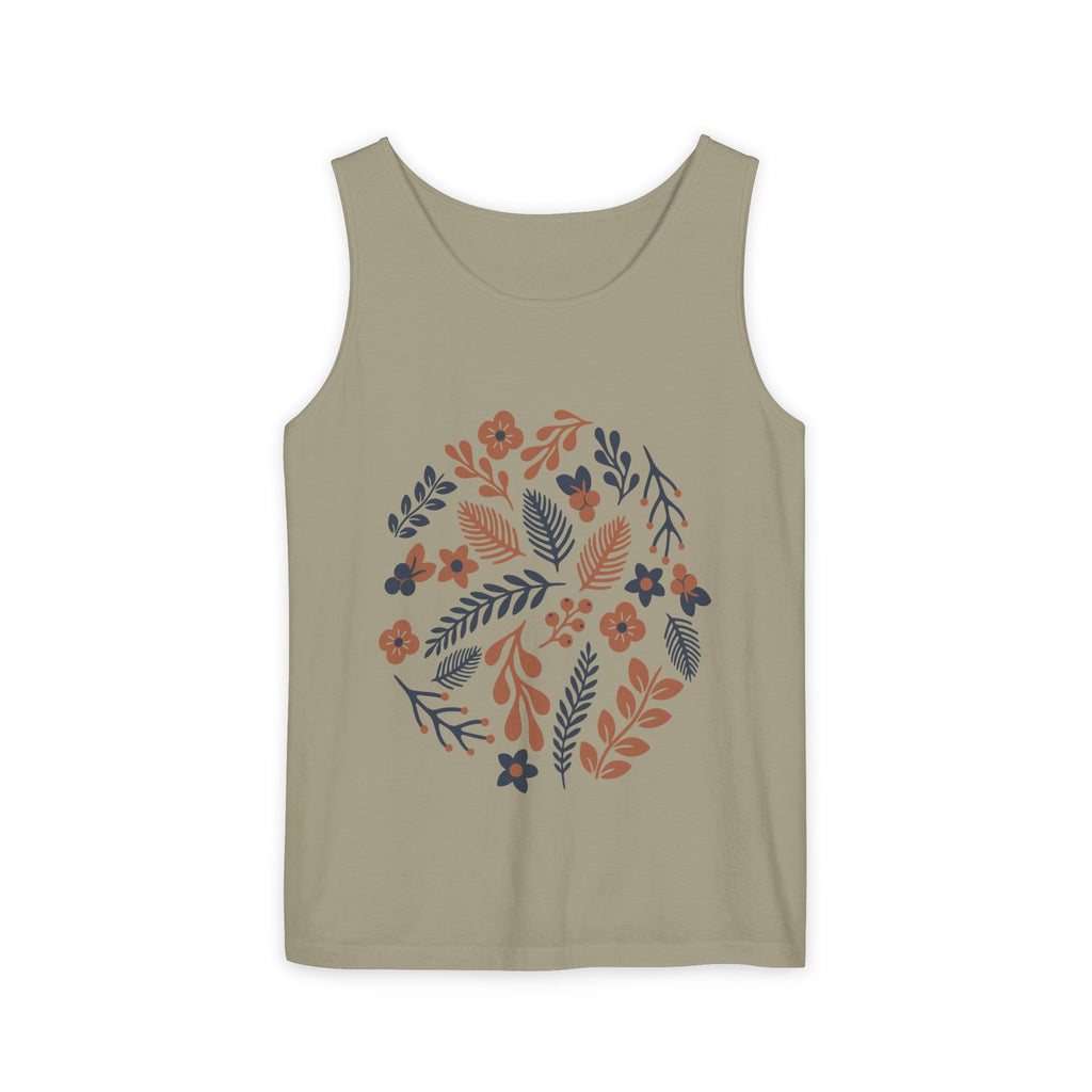 Floral Folk Circle Tank Top — Boho Botanical Graphic