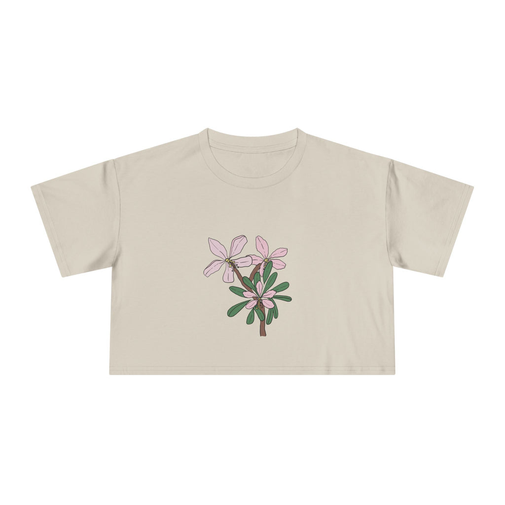Pink Botanical Floral Sketch Crop Tee | Minimal Flower Illustration, Spring Top