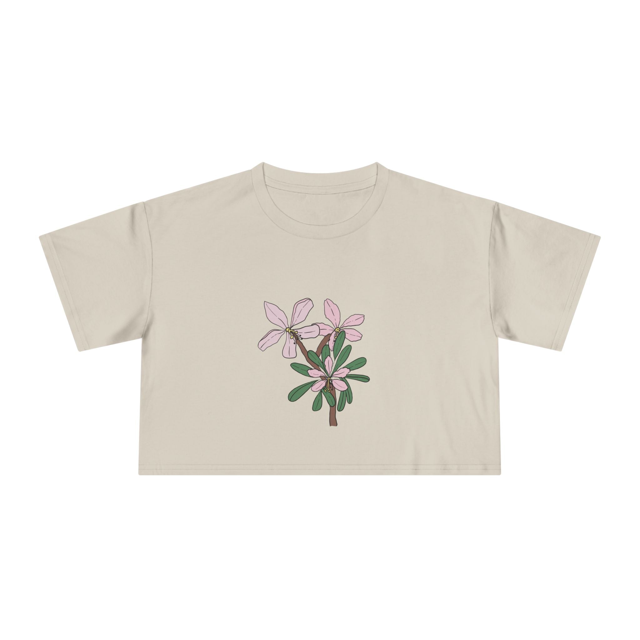 Pink Botanical Floral Sketch Crop Tee | Minimal Flower Illustration, Spring Top