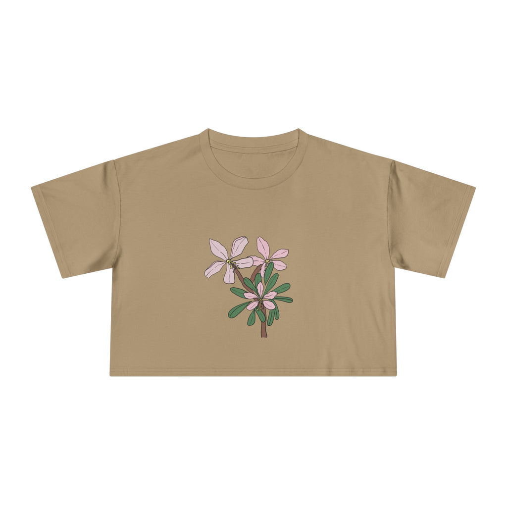 Pink Botanical Floral Sketch Crop Tee | Minimal Flower Illustration, Spring Top