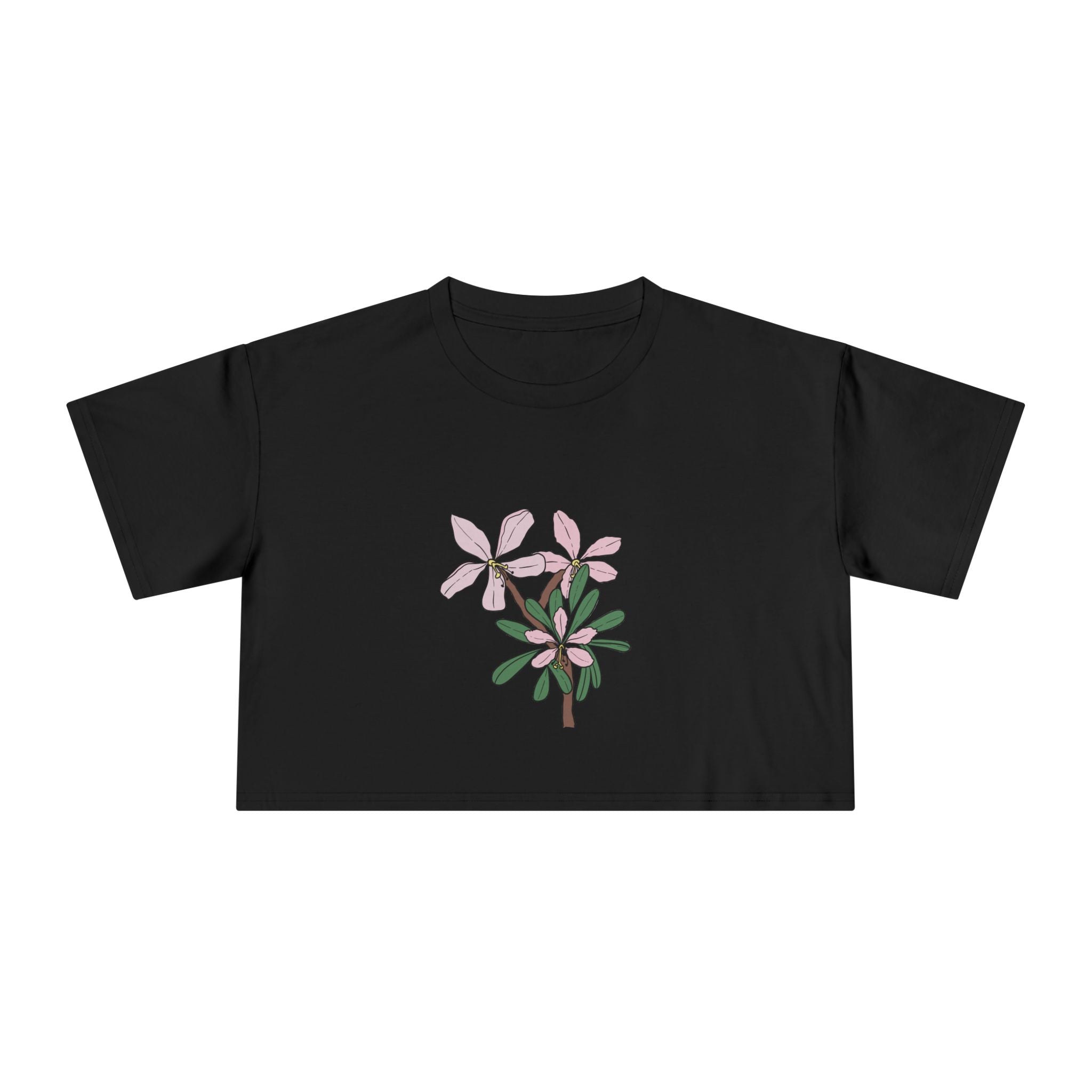 Pink Botanical Floral Sketch Crop Tee | Minimal Flower Illustration, Spring Top