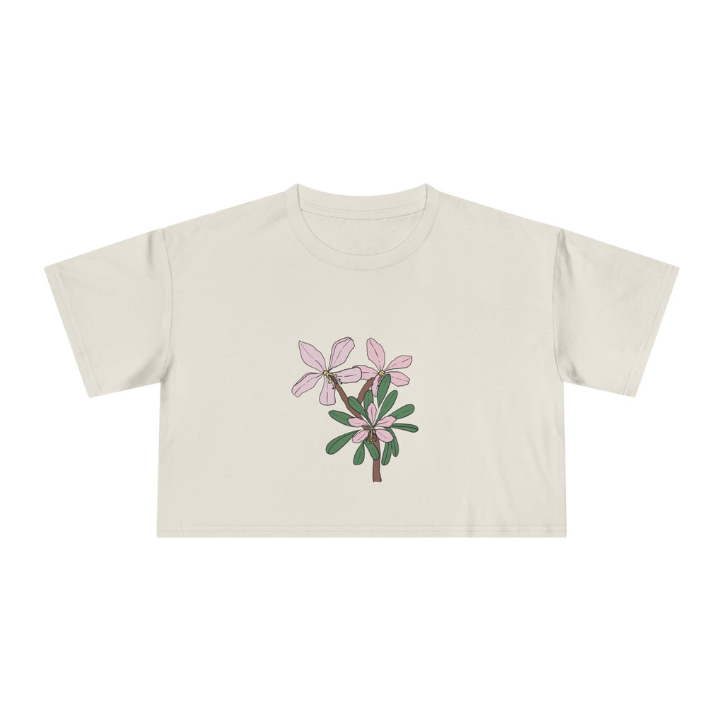 Pink Botanical Floral Sketch Crop Tee | Minimal Flower Illustration, Spring Top