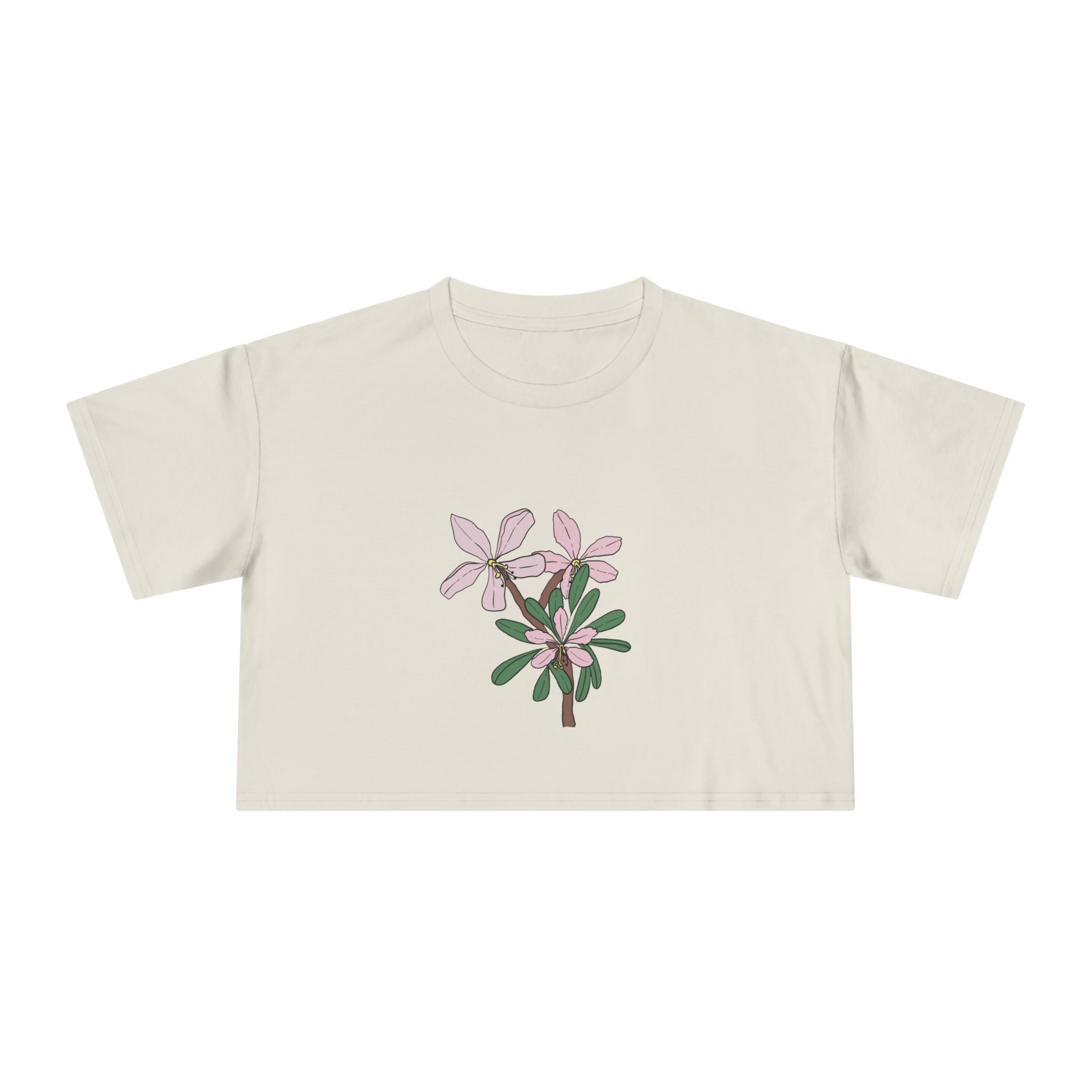 Pink Botanical Floral Sketch Crop Tee | Minimal Flower Illustration, Spring Top